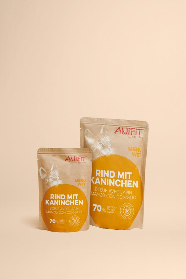 Aliment humide au boeuf et au lapin pour chats